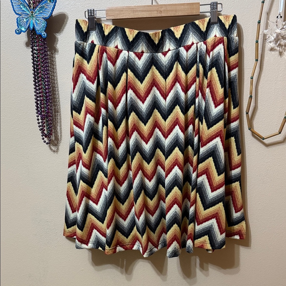 LuLaRoe Chevron A-Line Skirt - Red, Yellow, Black - Picture 5 of 5